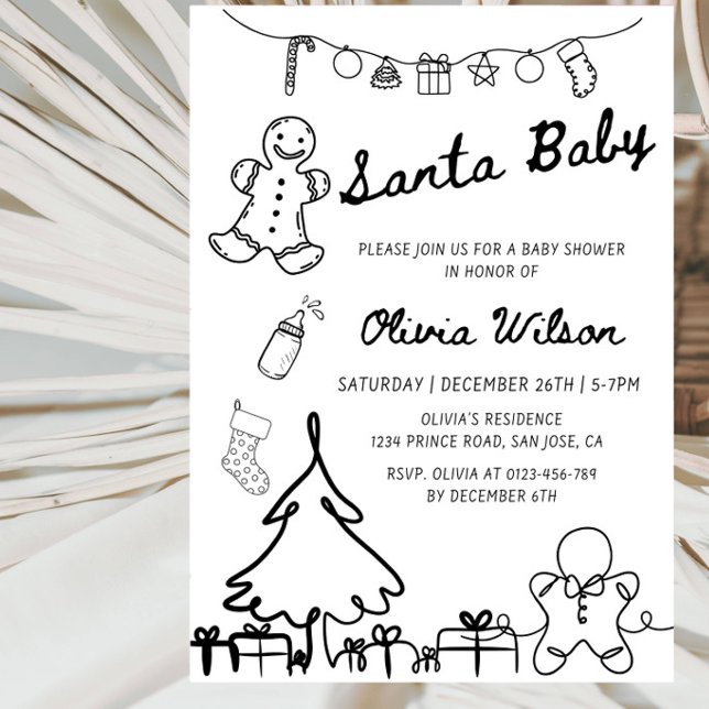Convite Chuva de Arte de Linha de Natal para Chás de Bebê  (Criador carregado)