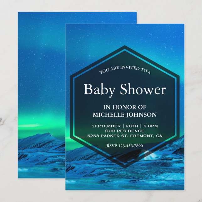 Convite Chuva de Aurora Ártica Baby Shower (Frente/Verso)
