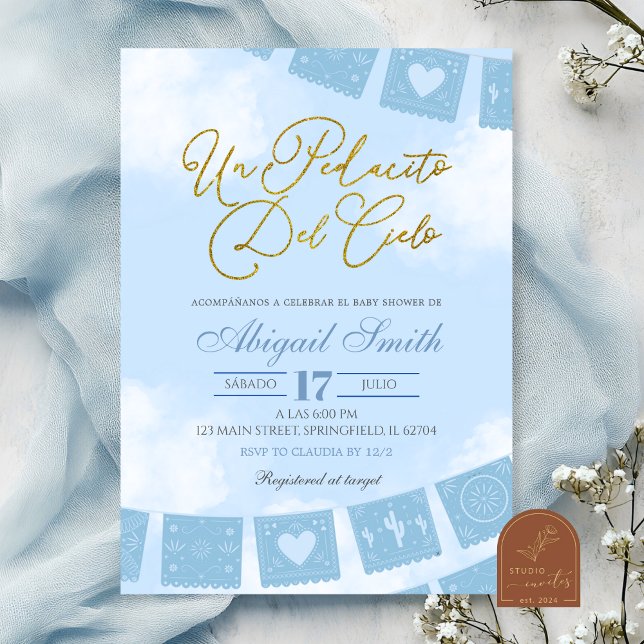 Convite Chuva de azul baby shower espanhol (Criador carregado)