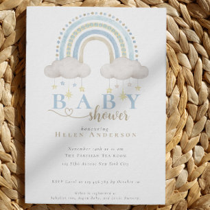Convite Chuva de Azul Boho Aquarela Menino Baby Shower