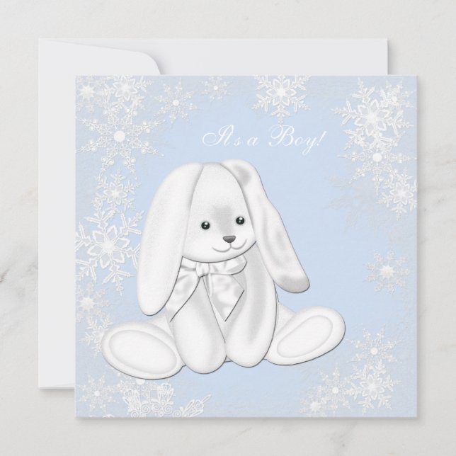 Convite Chuva de Azul Floco de Neve Natal Bebê Menino Chá  (Frente)