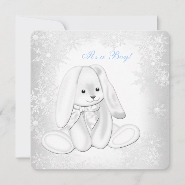 Convite Chuva de Azul Floco de Neve Natal Bebê Menino Chá  (Frente)