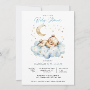 Convite Chuva de Azul Menino Urso de Pelúcia Baby Shower