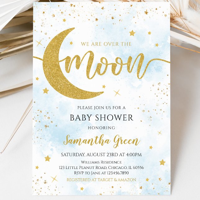 Convite Chuva de Azul Nós Estamos Além da Lua Baby Shower (Criador carregado)