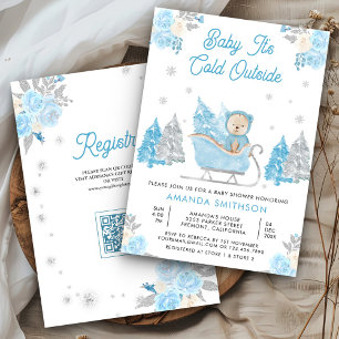 Convite Chuva de Azul Sleigh Urso Teddy Baby Shower
