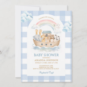 Convite Chuva de Azul Xadrez Arca de Noé Baby Shower