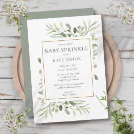 Convite Chuva de Baby Verde-Azulado Neutro em Aquarela
