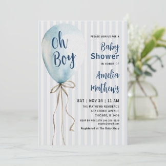 Convite Chuva de Balão Azul Aguarela Chá de Bebê Menino