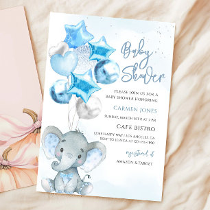 Convite Chuva de Balão Azul Elefante Menino Baby Shower
