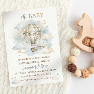 Convite Chuva de Balão de Aquarela Oh Baby Baby Shower