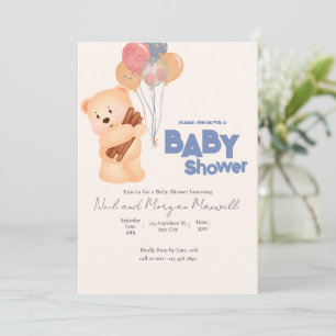 Convite Chuva de Balão de Bebê Urso Teddy Rosa
