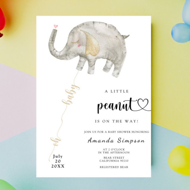 Convite Chuva de Balão de Elefante em Aquarela para Chá de (Criador carregado)