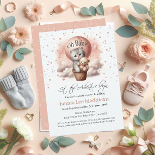 Convite Chuva de Balão de Gatinho Kit de Baby Shower de Av