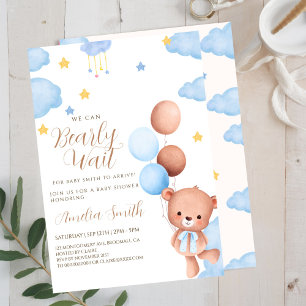 Convite Chuva de Balões Azuis de Urso de Pelúcia Baby Show