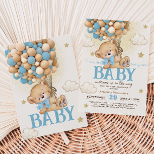Convite Chuva de Balões Azuis de Urso de Pelúcia Baby Show