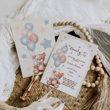 Chuva de Balões Azuis e Rosa de Urso Teddy Boho Vi