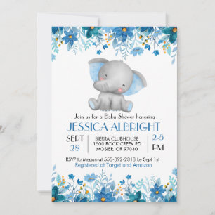 Convite Chuva de Balões Azul Elefante Menino Baby Shower