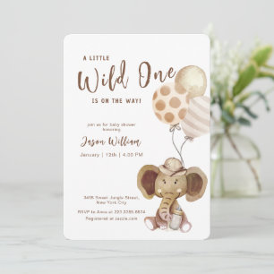 Convite Chuva de Balões Boho Safari Elefante Menino Baby S