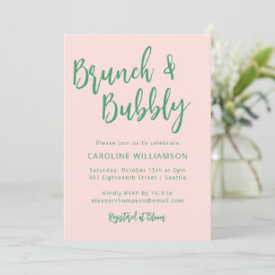 Convite Chuva de Balões Brunch Script Moderno Rosa Verde