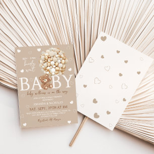 Convite Chuva de Balões Dourados Bege Claro Baby Shower