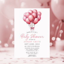 Chuva de Balões Rosa em Aquarela para Chás de Bebê