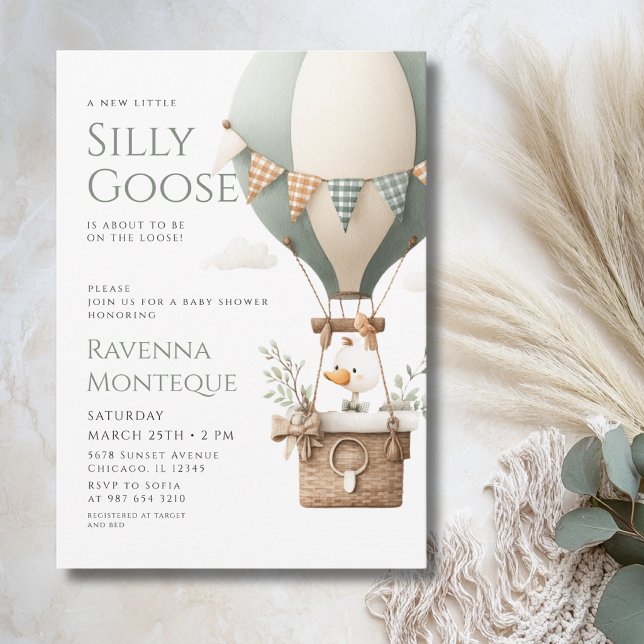 Convite Chuva de Balões Silly Goose Bow Chá de Bebê Flores (Criador carregado)