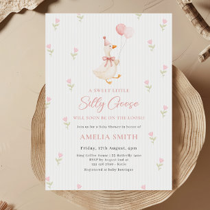 Convite Chuva de Balões Silly Goose com Laço Rosa Floral p
