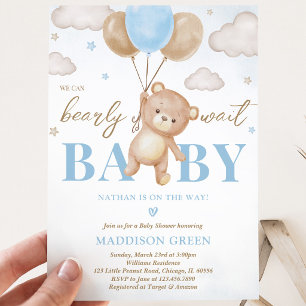 Convite Chuva de Balões Urso Azul Baby Shower
