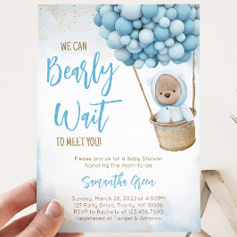 Convite Chuva de Balões Urso Azul Baby Shower