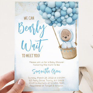 Convite Chuva de Balões Urso Azul Baby Shower