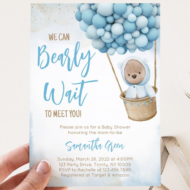 Convite Chuva de Balões Urso Azul Baby Shower (Criador carregado)