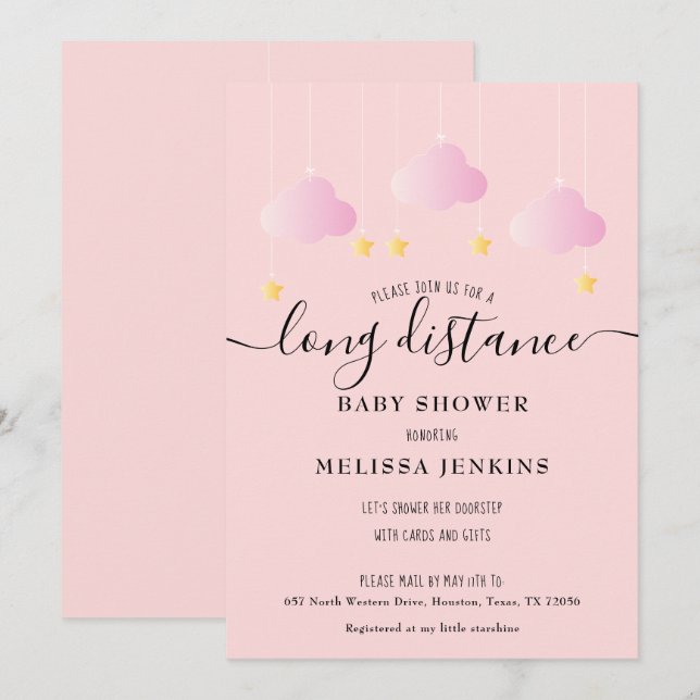 Convite Chuva de Bebê à Distância / Envio por Correio (Frente/Verso)