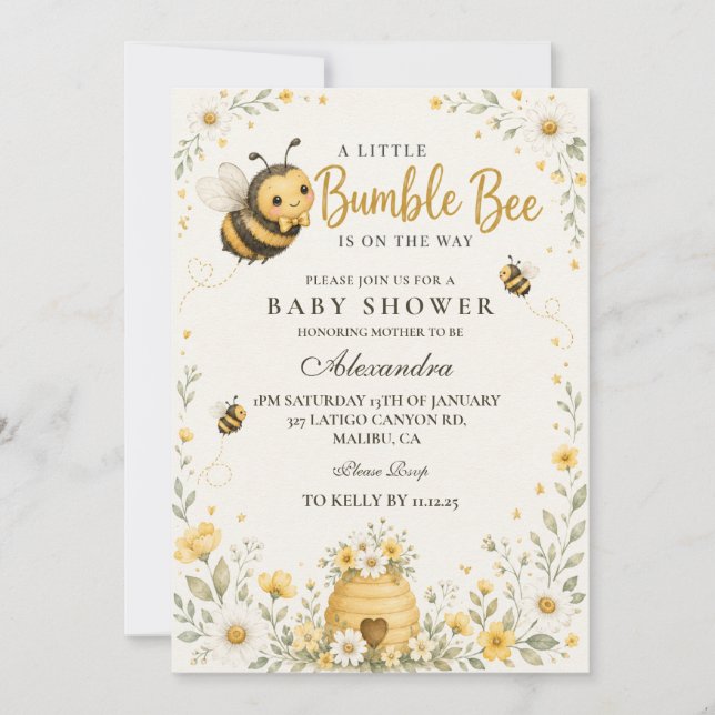 Convite Chuva de Bebê Abelha Bumble Caprichosa (Frente)