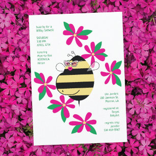 Convite Chuva de Bebê Abelha com Óculos Rosa Floral