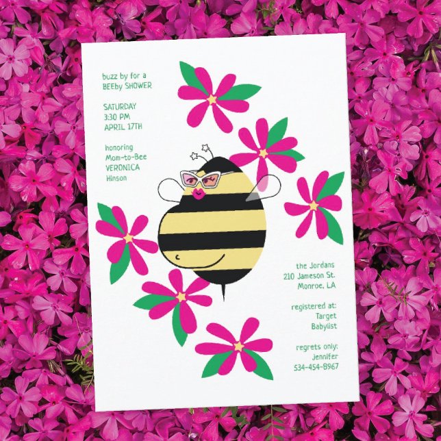 Convite Chuva de Bebê Abelha com Óculos Rosa Floral (Criador carregado)