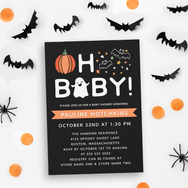 Convite Chuva de Bebê Abóbora Oh Bebê Halloween Preto (Criador carregado)