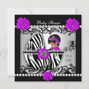 Convite Chuva de Bebê Afro-Americana Bebê Menina Zebra Fof