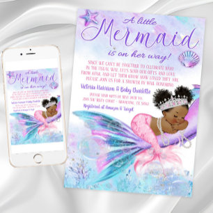 Convite Chuva de Bebê Afro Mermaid à Distância pelo Correi