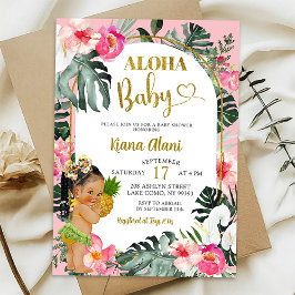 Convite Chuva de Bebê Aloha Floral Tropical Rosa Abacaxi