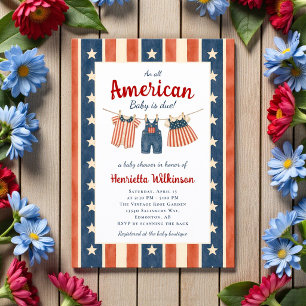 Convite Chuva de Bebê Americana Listras Vermelhas Brancas 