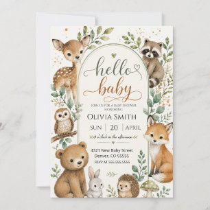 Convite Chuva de Bebê Animais da Floresta Aquarela Woodlan