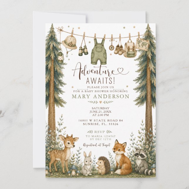 Convite Chuva de Bebê Animais da Floresta Aventura (Frente)
