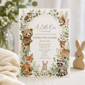 Convite Chuva de Bebê Animais da Floresta em Aquarela Arco