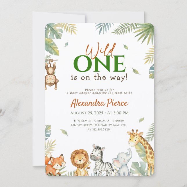 Convite Chuva de Bebê Animais da Selva Wild One (Frente)