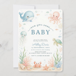 Convite Chuva de Bebê Animais Marinhos Aquarela
