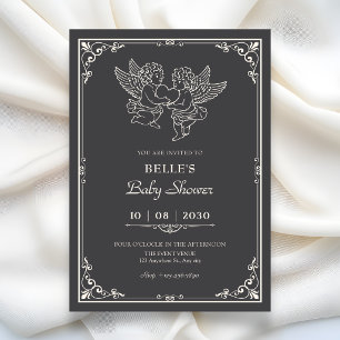 Convite Chuva de bebê anjos elegantes vintage