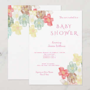 Convite Chuva de Bebê Aquarela Floral Romântica e Sofistic