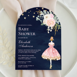 Convite Chuva de Bebê Arco de Bailarina Floral em Dourado