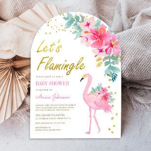Convite Chuva de Bebê Arco de Flamingo Tropical Flor de Ro