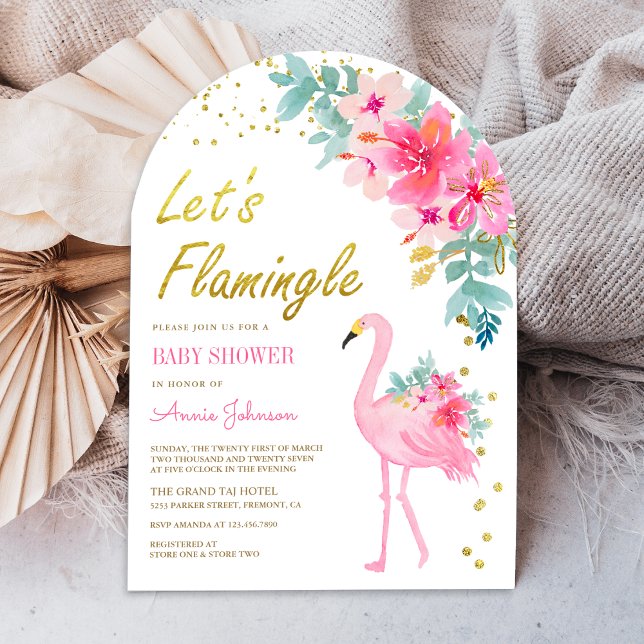 Convite Chuva de Bebê Arco de Flamingo Tropical Flor de Ro (Criador carregado)